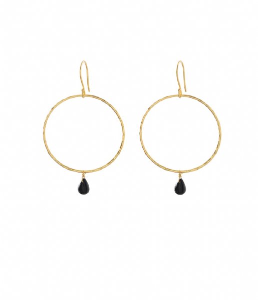 A Beautiful Story  Embrace Black Onyx Gold Earrings Goud