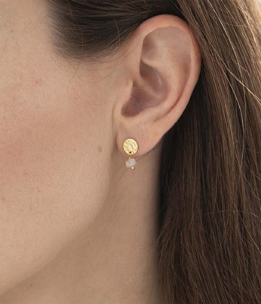 A Beautiful Story  Mini Coin Rose Quartz Gold Plated Earrings Goud