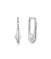 Ania Haie Modern Muse Pearl Oval Hoop Earrings S Silver colored