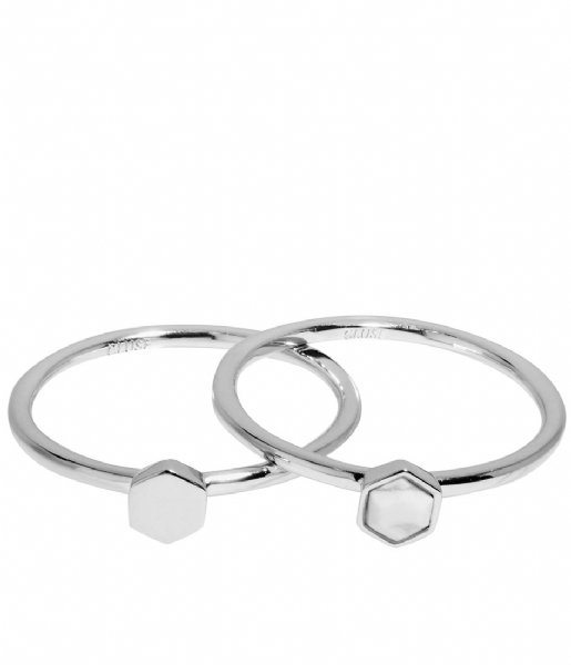 CLUSE  Idylle Solid Marble Hexagon Set of Two Rings silver plated (CLJ42001)