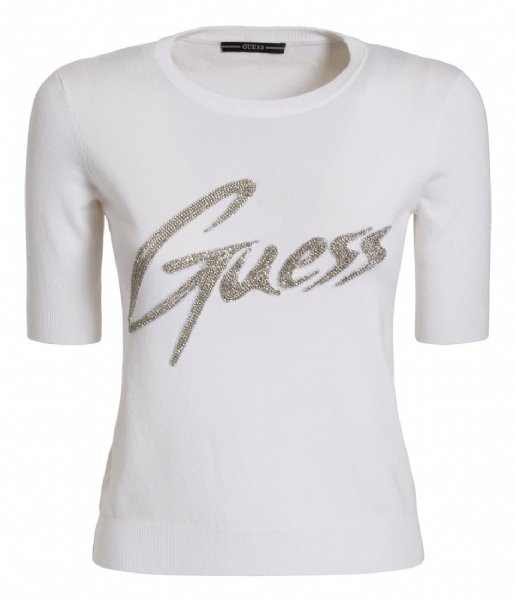 Guess  Odetta RN Short Sleeve Swtr Pure White