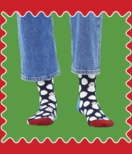 Happy Socks  Kids Big Dot Snowman Sock Donkerblauw