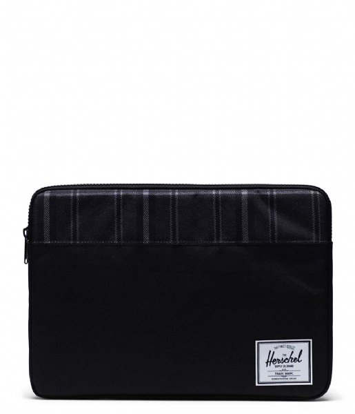 Herschel Supply Co.  Anchor Sleeve 15-16 Inch Black Grayscale Plaid (5679)