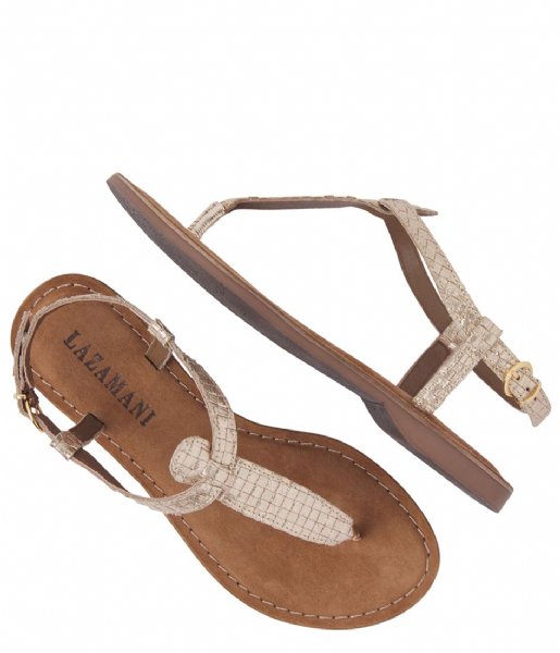 Lazamani  T-Strap Sandals Weave Gold Lgb Bs