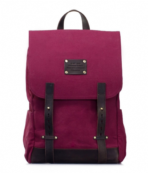 O My Bag  Mau Backpack 15 Inch burgundy waxed canvas / brown hunter