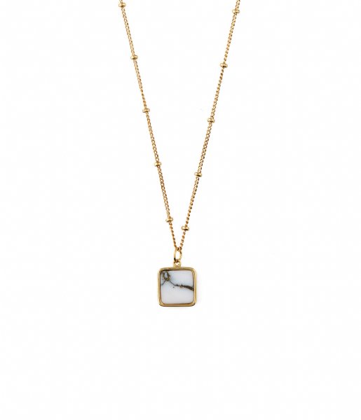 Orelia  Square charm necklace white marble Gold colored