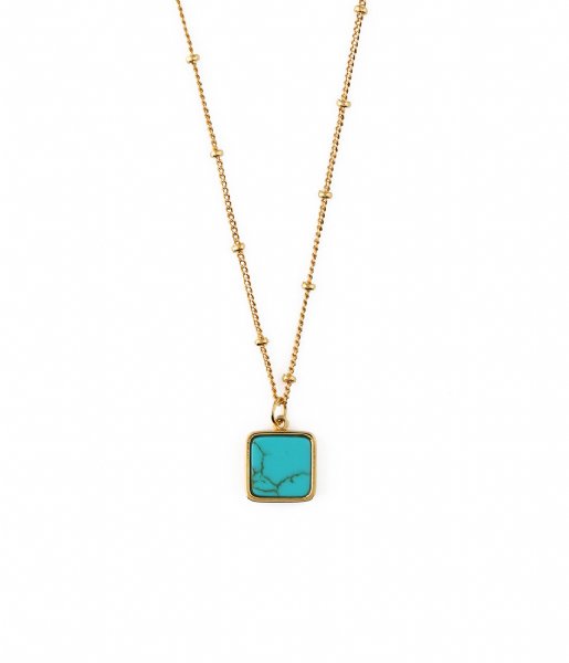 Orelia  Square charm necklace turqoise Gold colored