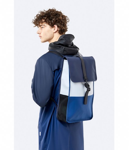 Rains  Color Block Backpack 15 Inch blue ice grey