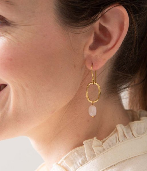 A Beautiful Story  Graceful Rose Quartz Earrings Gold
