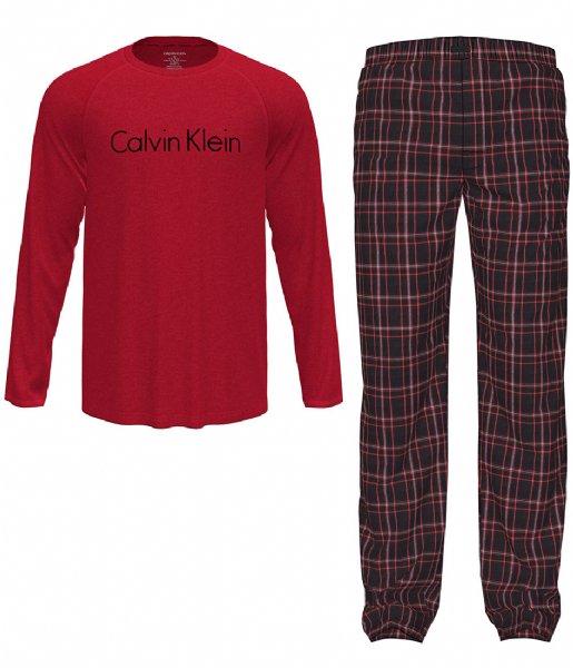 Calvin Klein  Long Sleeve Pant Set Red Top Vertical Boat Stripe Bottom (WHP)