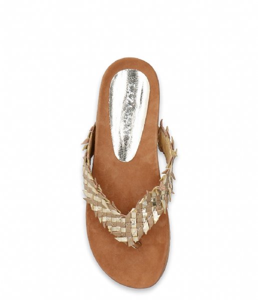 Lazamani  Ladies Toe Slippers Woven Gold/Beige