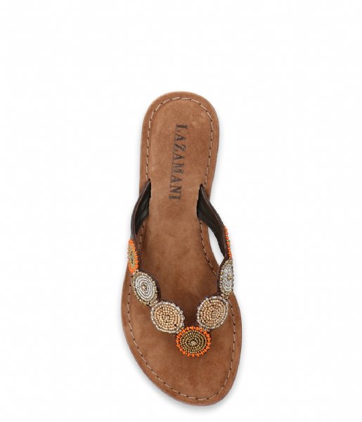 Lazamani  Ladies Toe Slippers Round/Beads Orange