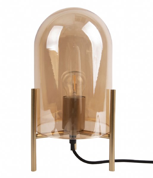 Leitmotiv Bordslampa Table lamp Glass Bell amber brown gold frame Gold (LM1979BR)