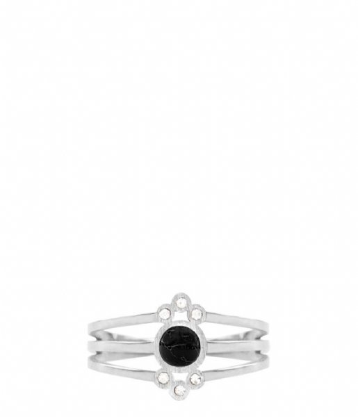 My Jewellery  Triple Ring Dots & Stone Black silver colored (1500)