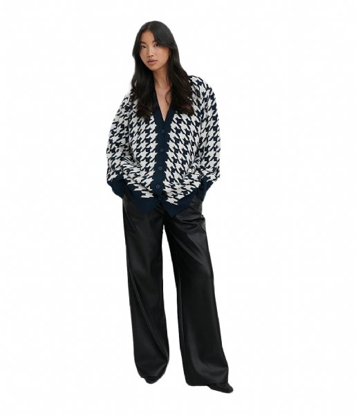 NA-KD  Houndstooth Long Cardigan Navy Comb