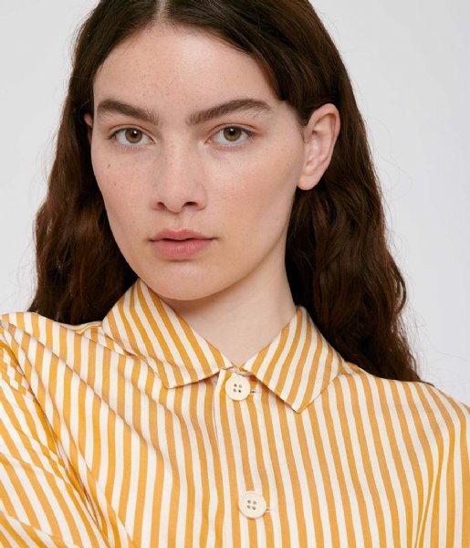 Organic Basics  Tencel Woven Shirt Ocher Stripe