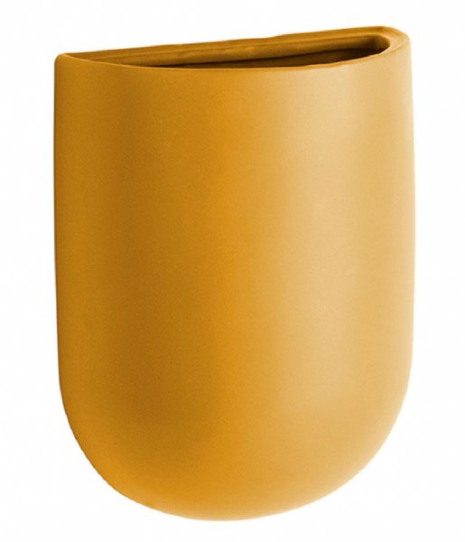 Present Time  Wall Plant Pot Oval Ceramic Matt Ochre Yellow (PT3383YE)