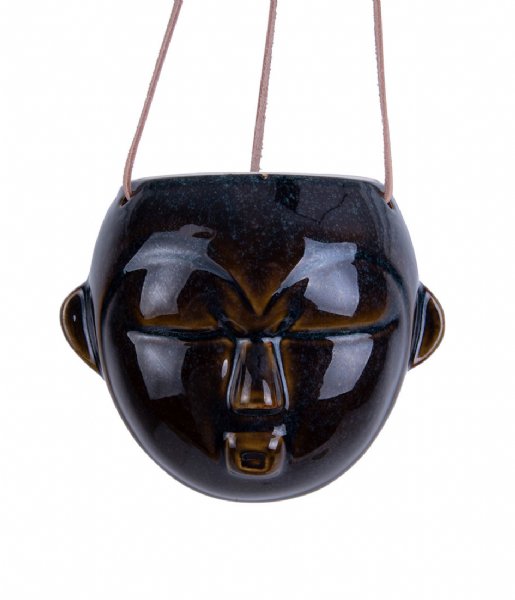 Present Time  Hanging plant pot Mask round glazed Dark Brown (PT3540BR)