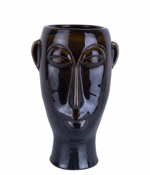 Present Time  Plant pot Mask long glazed Dark brown (PT3553BR)