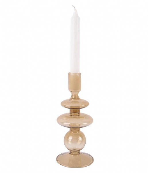 Present Time ljusstake Candle holder Glass Art rings medium Sand Brown (PT3635BR)