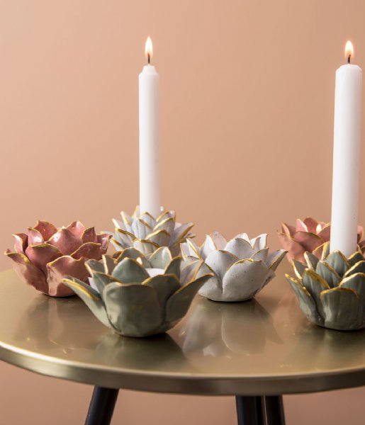 Present Time ljusstake Candle holder Flower porcelain Soft Pink (PT3507PI)