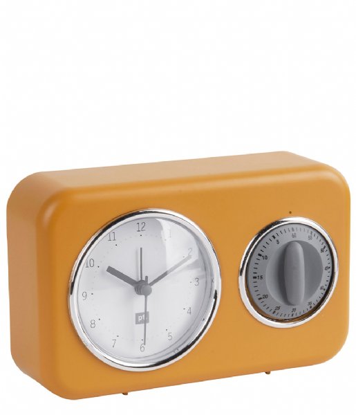 Present Time  Clock With Kitchen Timer Nostalgia Ochre Yellow (PT3375YE)