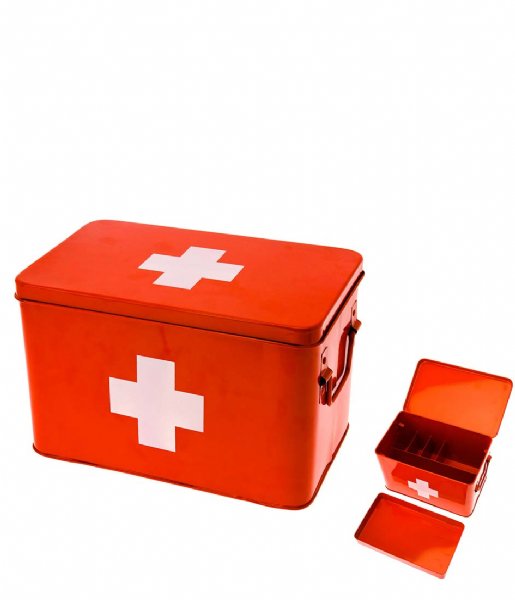 Present Time Förvaringskorg Medicine storage box metal large red with white cross (HM0365L)
