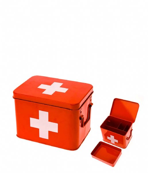 Present Time Förvaringskorg Medicine storage box metal small red with white cross (HM0365M)