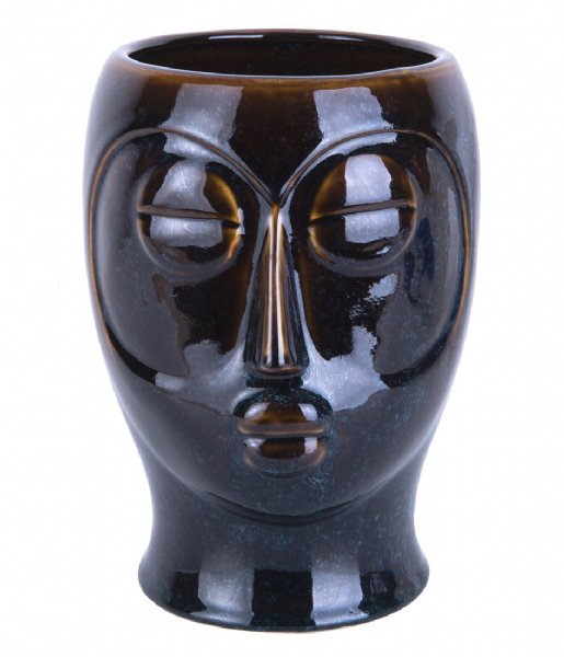 Present Time  Plant pot Mask glazed Dark Brown (PT3554BR)