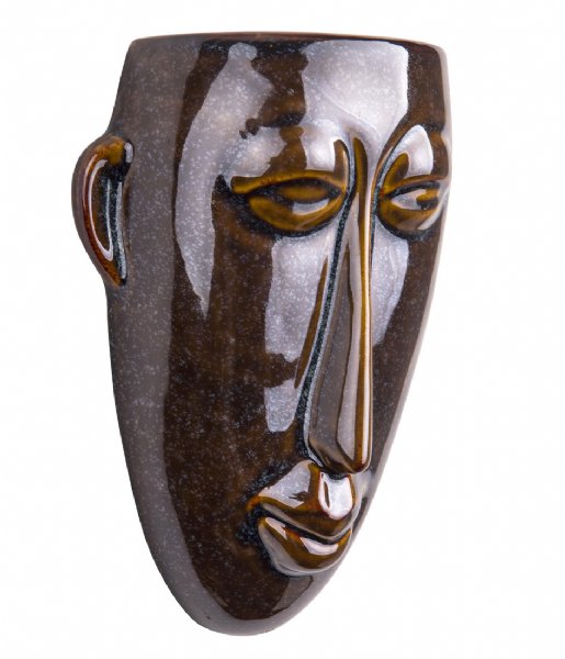 Present Time  Wall plant pot Mask long glazed Dark Brown (PT3503BR)
