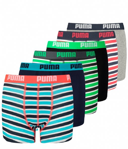 Puma  Basic Boxer Printed Stripe 6P 6-Pack Blue Green Red (001)