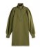 Scotch and Soda  Zipped Neck Sweat Dress With Puffed Sleeves Dark Olive (3816)
