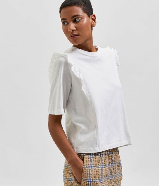 Selected Femme  Maggie Shortsleeve Ruffle Tee Snow White