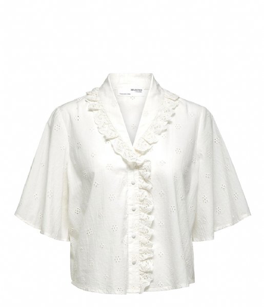 Selected Femme  Brody 2/4 Broderi Shirt Snow White