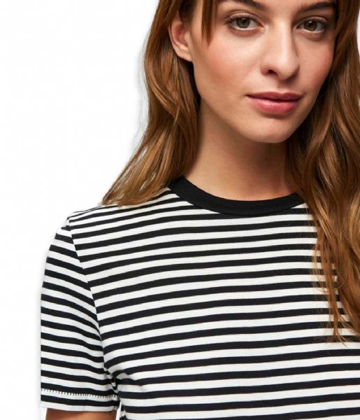 Selected Femme  My Perfect Short Sleeve T Box Cut Stripe Black