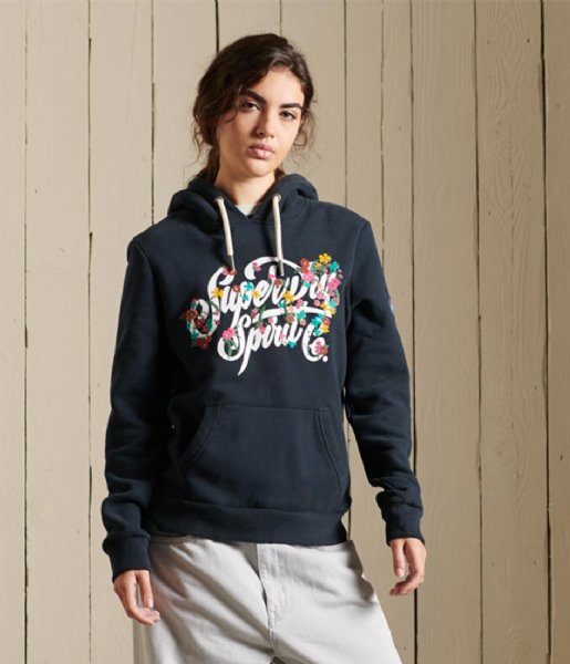 Superdry  Script Style Floral Hood Eclipse Navy (98T)