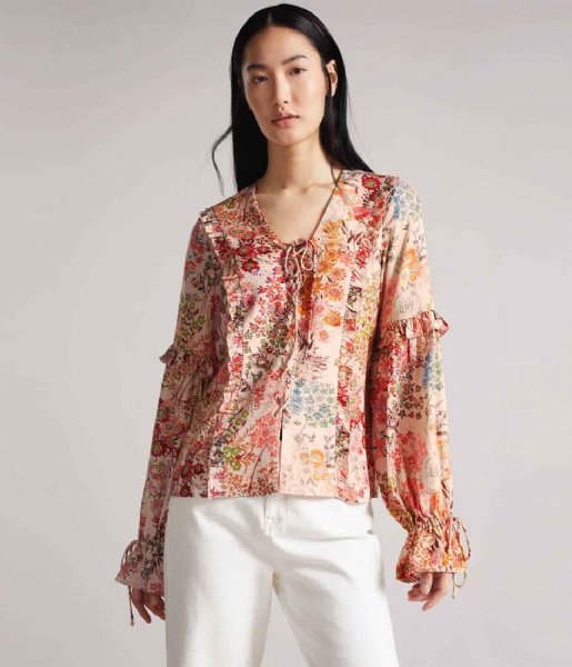 Ted Baker  Marrlaa Ruffle Blouse with Lace Up Detailing Pale Orange