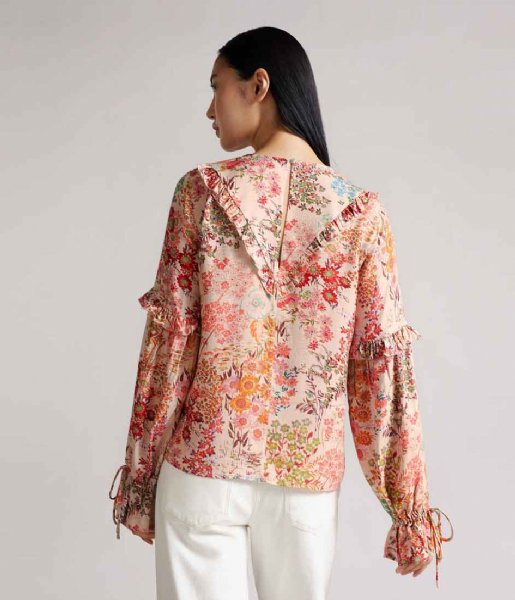 Ted Baker  Marrlaa Ruffle Blouse with Lace Up Detailing Pale Orange