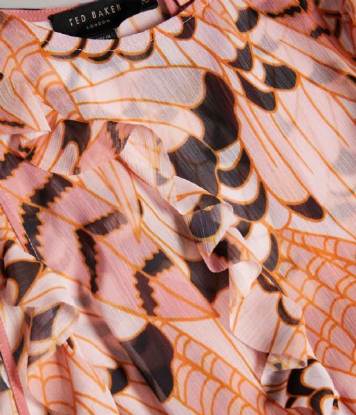 Ted Baker  Kayleih Printed Sleeveless Waterfall Midi Dress Pale Orange