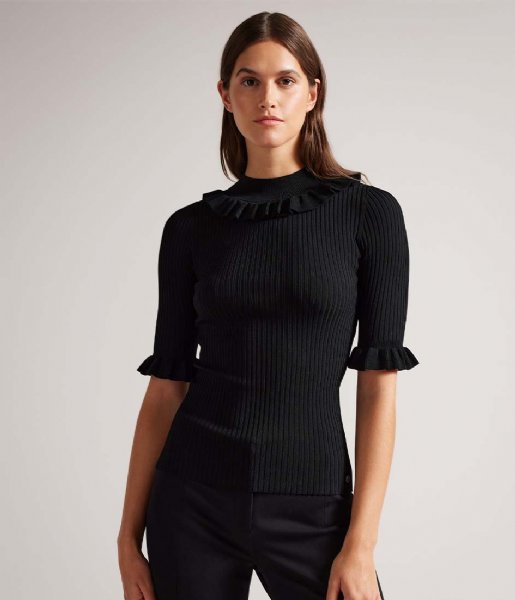 Ted Baker  Katella Fitted Top With Frill Neck Detail Black