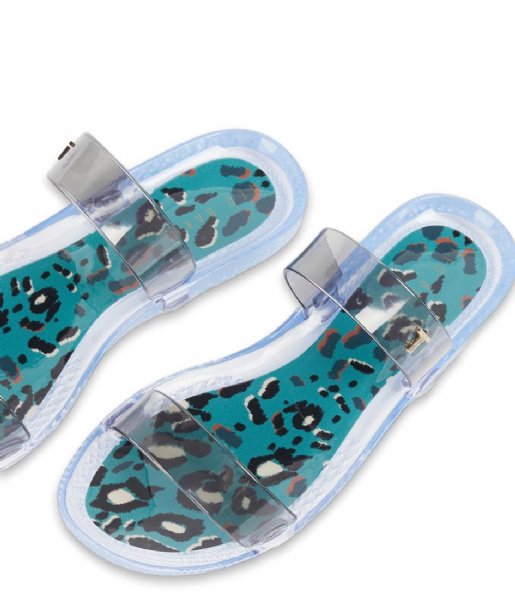 Ted Baker  Jelley Teal Leopard Printed Two Strap Jelly Sandal Black