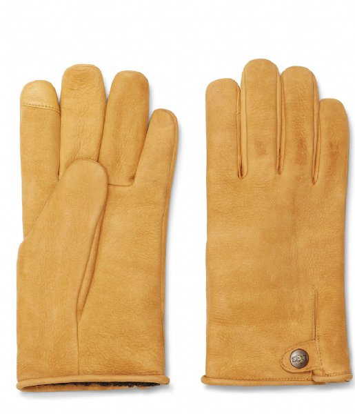 UGG  Tabbed Splice Vent Leather Gloves Chestnut