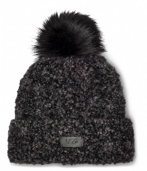 UGG  W Boucle Knit Cuff Pom Hat Black