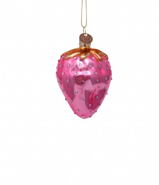 Vondels  Ornament glass strawberry diamonds H8cm Pink