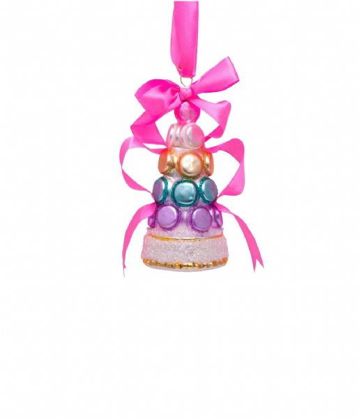 Vondels  Ornament glass multi soft color macaron tower bow H12 cm Pink