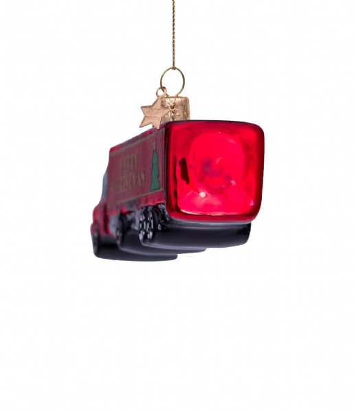 Vondels  Ornament glass truck merry christmas H5cm Red