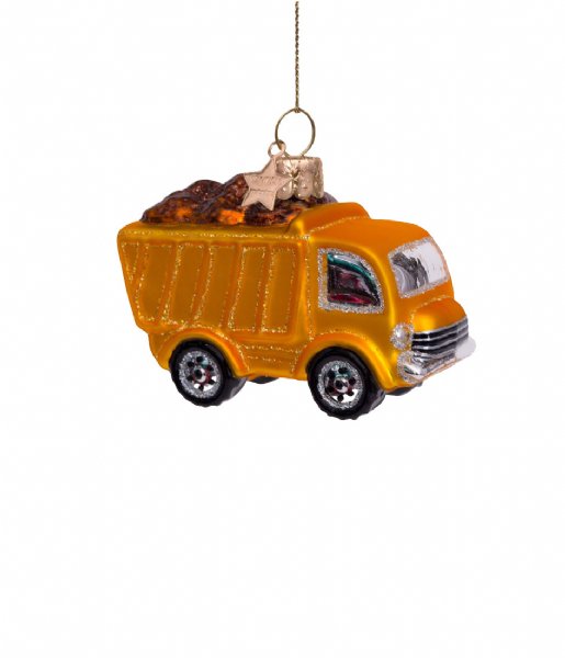 Vondels  Ornament glass yellow garbage truck H7cm Yellow