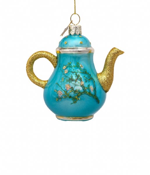 Vondels  Ornament glass Van Gogh blossom teapot H10cm box Blue