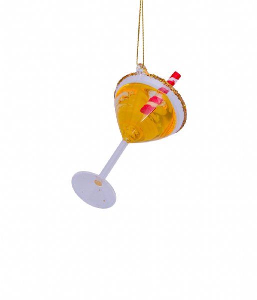 Vondels  Ornament glass cocktail with straw H3cm Yellow