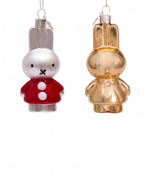 Vondels  Ornament glass Nijntje Miffy gold/santa set H9cm box Gold